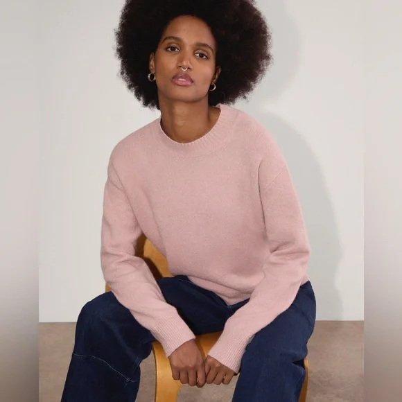 Everlane The Coccoon Crew Sweater In Plush Cotton Wool Alpaca Pink NWT - Picture 4 of 14